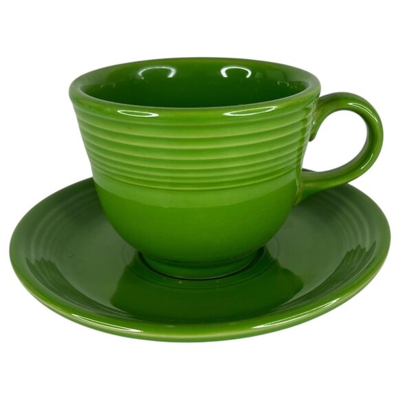 Fiesta Homer Laughlin Shamrock Green Teacup & Saucer Set Fiesraware Coffee Cup - Picture 1 of 9